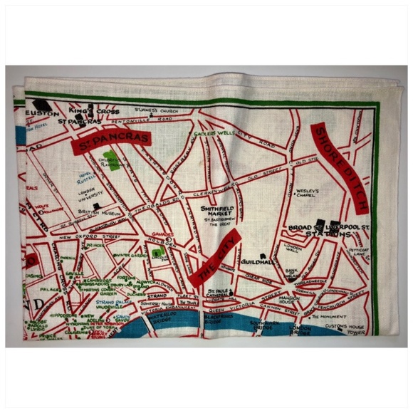 ULSTER Visitor’s London Map Souvenir Irish Linen Tea Towel Mid-Century Vintage - Picture 7 of 8
